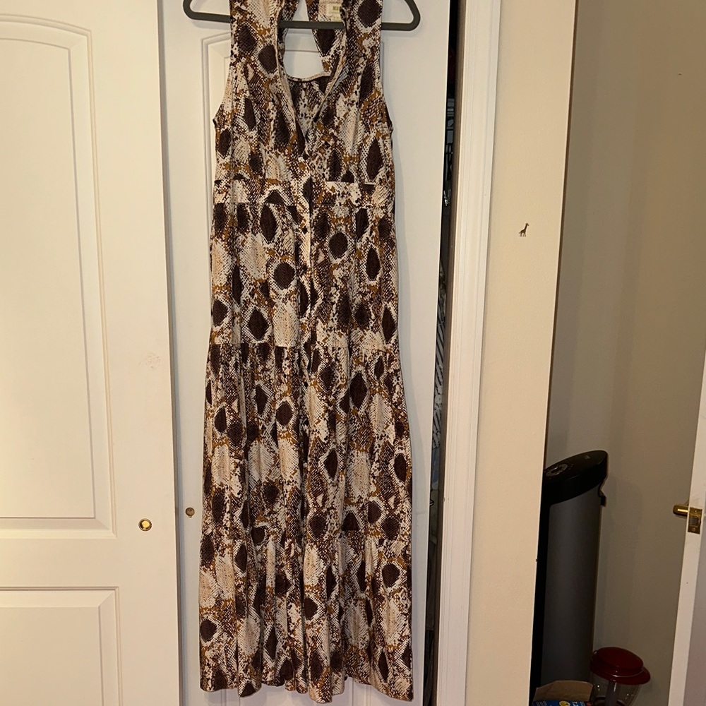 Maeve for Anthropologie Abstract Brown and Cream Maxi Dress. Fits Medium zize